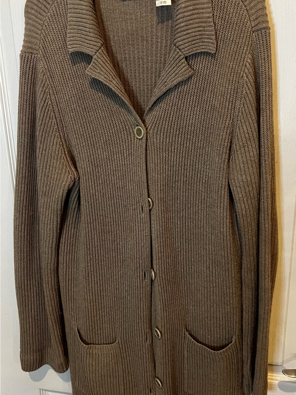Women's Long Ribbed Button-Front Cardigan Sweater - camel color